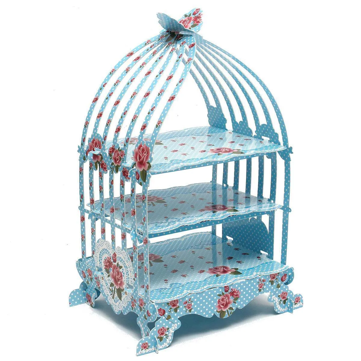 

3 layers Birdcage Cupcake Cardboard Cake Stand Vintage Wedding Tea Party Display Holder Total Height approx 48.5cm