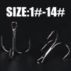 15pcs/box 5003 owner Treble Hooks Black nickel Size 1/2/4/6/8/10/12/14# Steel Carbon Material Barbed Hook Round for pike Bass ► Photo 2/6