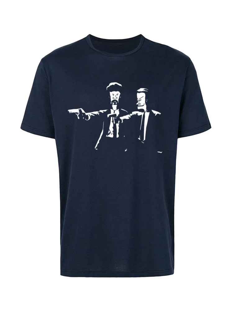 Gift Retro Men Top T-shirts O-Neck Short Sleeve All Cotton Tees Slim Fit Top T-shirts Free Shipping Beavis & Butthead Pulp Fiction  8018 navy