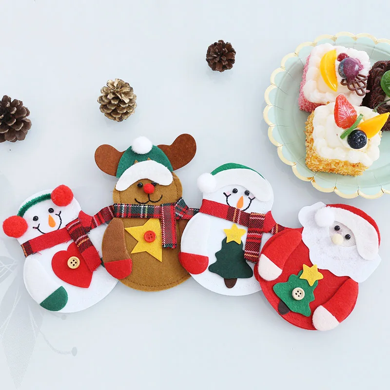 

4pcs/set Christmas Decorations Snowman Kitchen Tableware Holder Bag Party Xmas Ornament Christmas Decorations For Home Table
