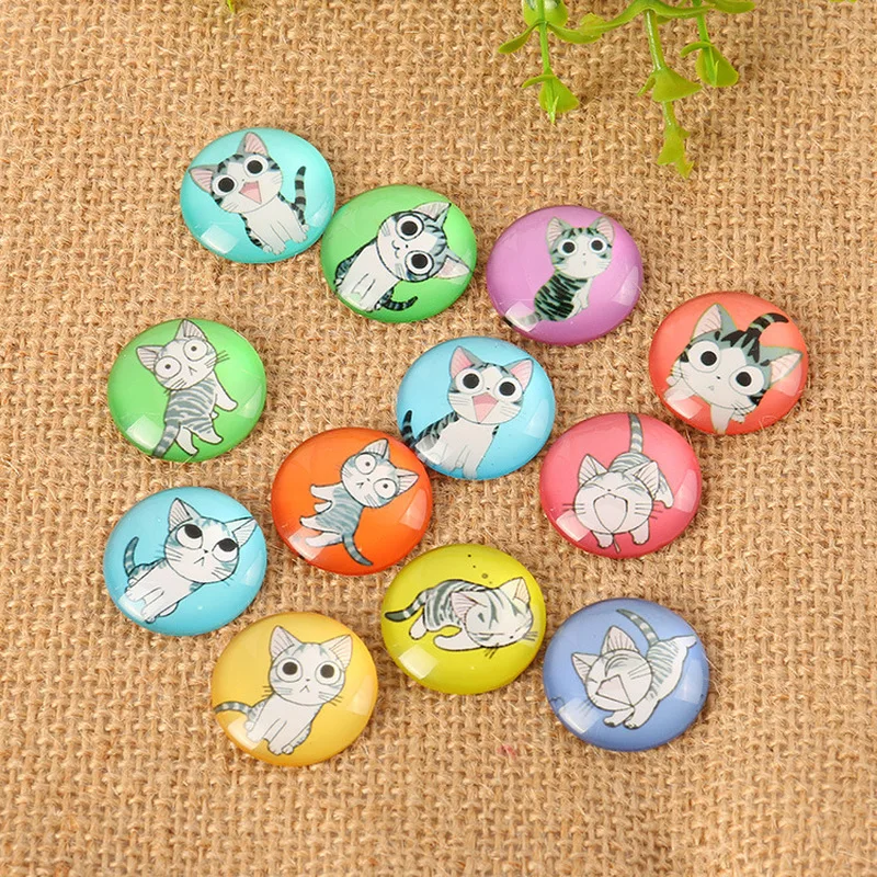 

50pcs/lot 12mm Photo Glass Cabochons Lovely Cat Mixed Color Cabochons For DIY Bracelet Earrings Necklace Base Settings 011