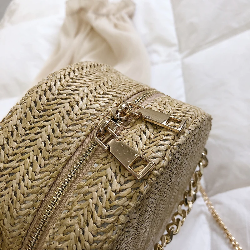 Hand-woven Round Woman's Shoulder Bag Handbag Bohemian Summer Straw Beach Bag Travel Shopping Female Tote Chain Bags
