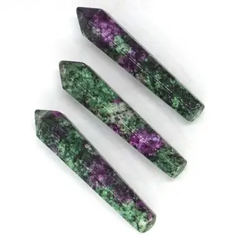 

50x10mm Natural Gemstone Ruby Zoisite Crystal Hexagon Column CAB Cabochon 3Pcs