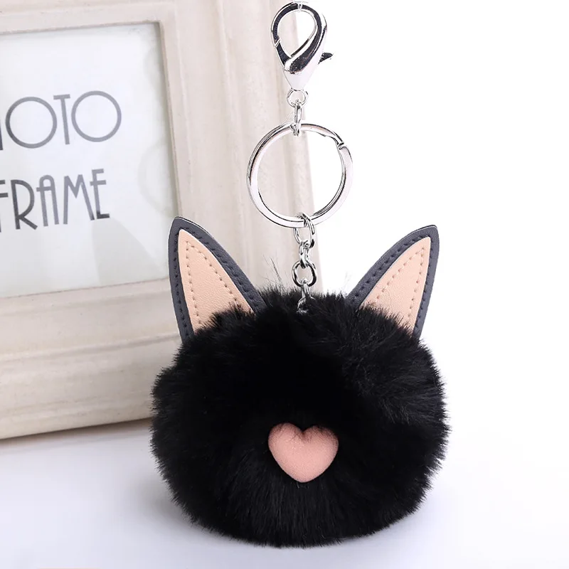 

Fluffy Pompon Cat Keychains Faux Rabbit Fur Pom Pom Ball Pendent Keyring Car Bag Accessories Pu Cat Ear and Heart Mouse Keychain