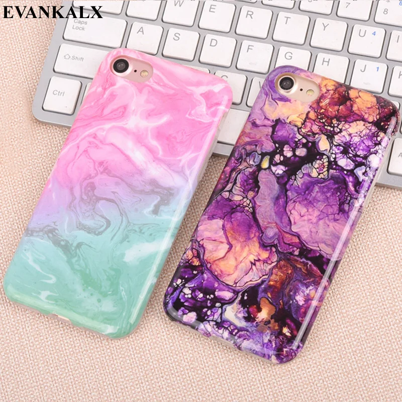 EVANKALX For iPhone 7 8 Case Fashion Full edge Protection Marble Stone Colorful Soft Coque Phone 6 6s Plus |