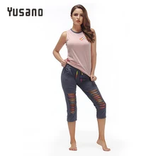 Yusano Sleepwear Women Pajamas Set Sleeveless Cotton Sexy Hollow Out Nightwear Womens Pyjama Mujer Casual Home Clothes Unicorn