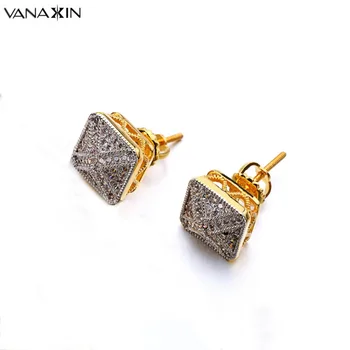 

VANAXIN Vintage Stud Earrings CZ Cubic Zircon 925 Silver Earrings For Men Iced Out Inlay Bling Sterling-Silver-Jewelry Gift Box
