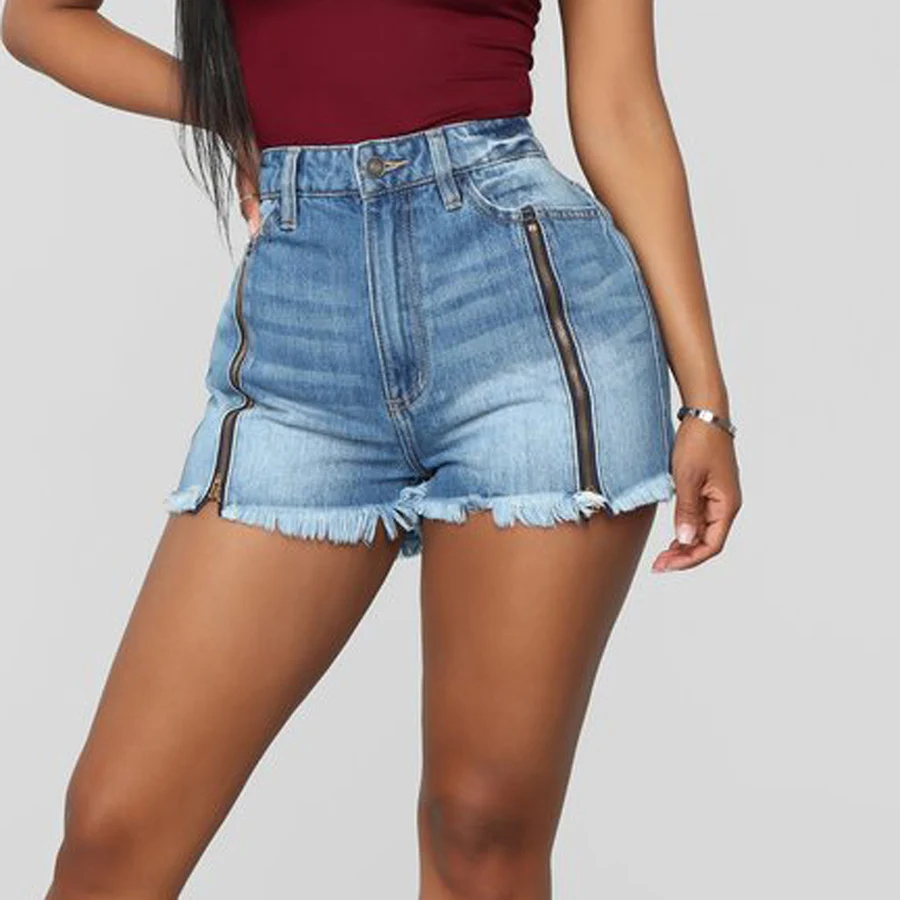 

2019 Summer jeans fashion quality super good women's pocket jeans women's zipper waist slim sexy shorts шорты женские shein 40*