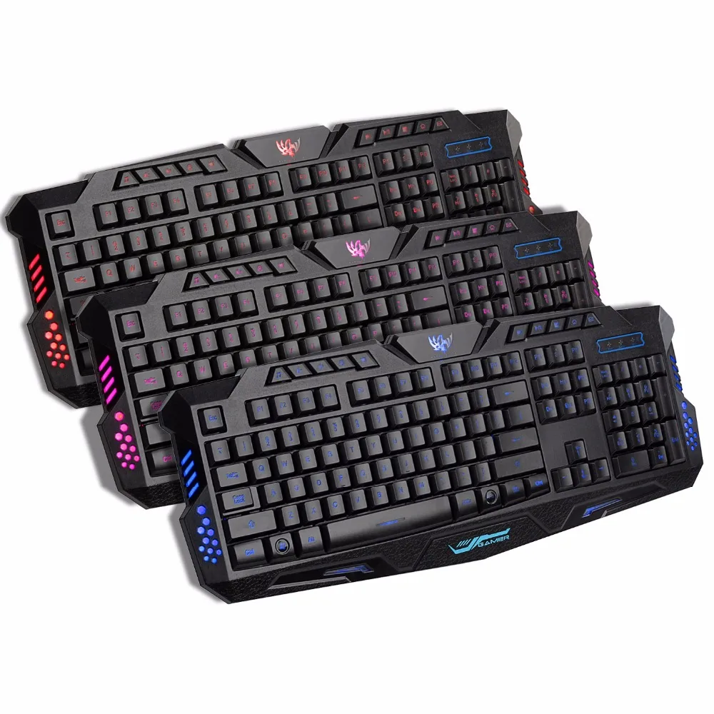  English Version Gaming Keyboard Gamer 3 color Switchable Backlights LED USB Wired Game Keyboard for