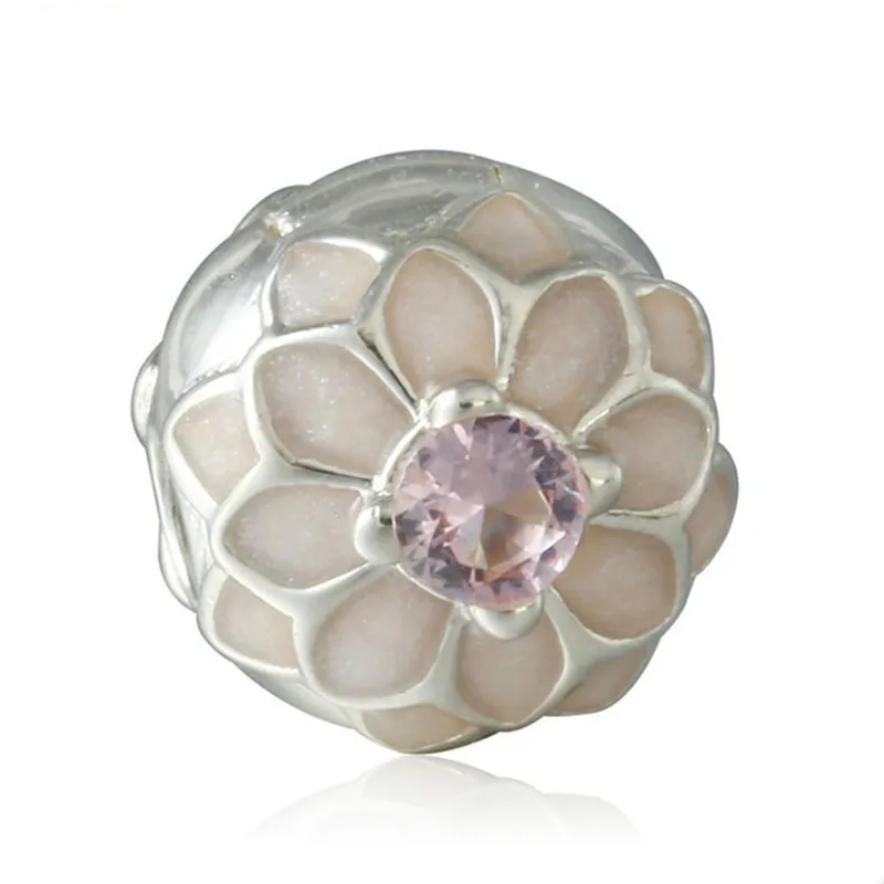 

Fit Pandora Bracelet Diy 2019 Spring Blooming Dahlia Clip Charms Beads 925-Sterling-Silver Enamel Flower Stopper Brand Jewelry
