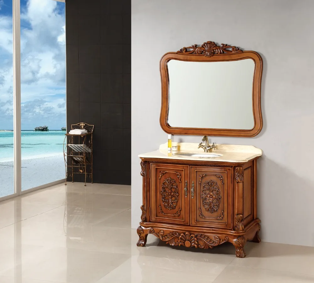 legno antico marrone rifinitura solida gomma di legno di quercia mobiletto del bagno vanit