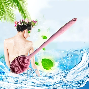 

Useful Silicone Long Handle Bath Brush Back Brush Exfoliator Massage Soft Bristle Brush 2018