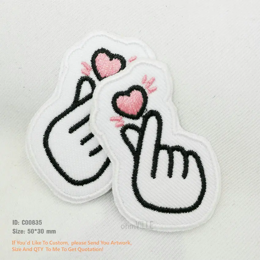 

New Arrival Iron on Patch for Clothing Appliques 3D Embroidery Parches Eco-Friendly LOGO Embroidered Patches Love Finger