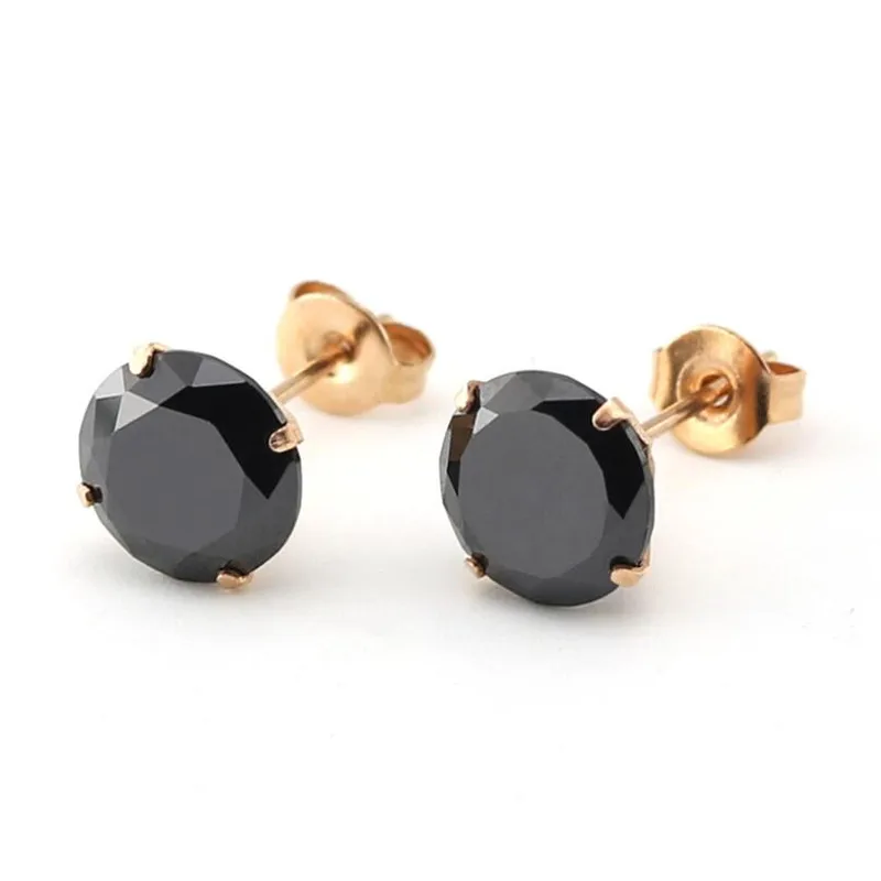 

PE45 Titanium Earrings With AAA Round Black Zircon 316l Stainless Steel Earring IP Plating No Fade Allergy Free Quality Jewelry