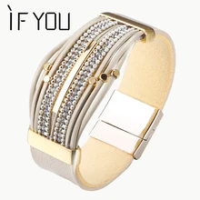 

IF YOU 3 Colors Multilayer Crystal Beads Leather Bracelets For Women Fashion New Design Charms Bracelets Bangles Jewelry Gift