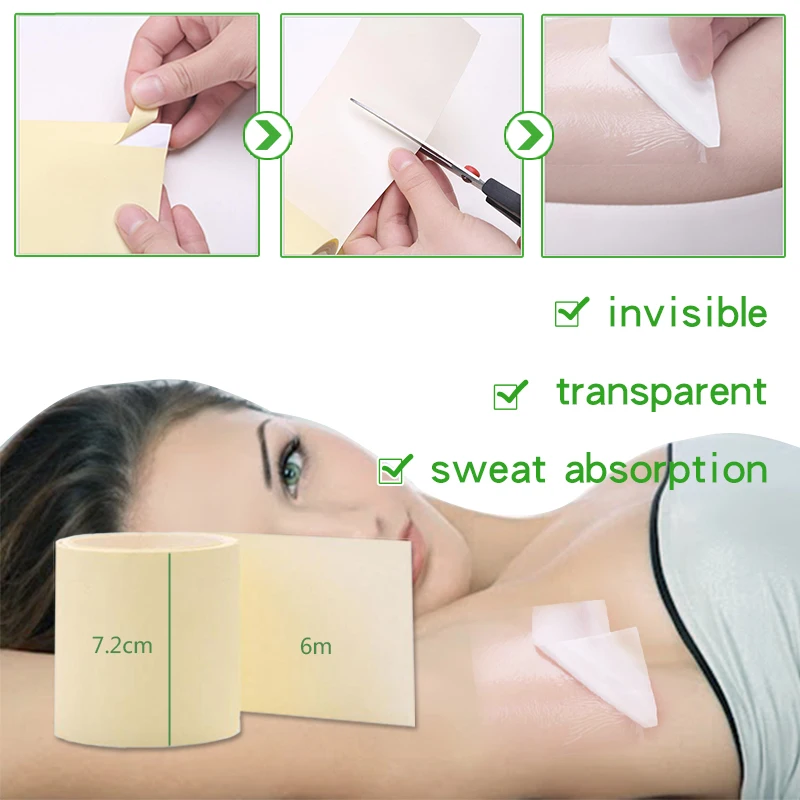 

1 Roll/6m Summer Invisible Absorbent Armpit Underarm Sweat Pad Natural Deodorants Stickers Ultra-thin Breathable Antiperspirant
