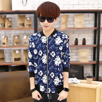 

Youth Students Baseball Collar Bomber Jacket Mens Autumn Jacket Embroidered Classic Mens Coats Brand Clothing Man Outerwear Slim