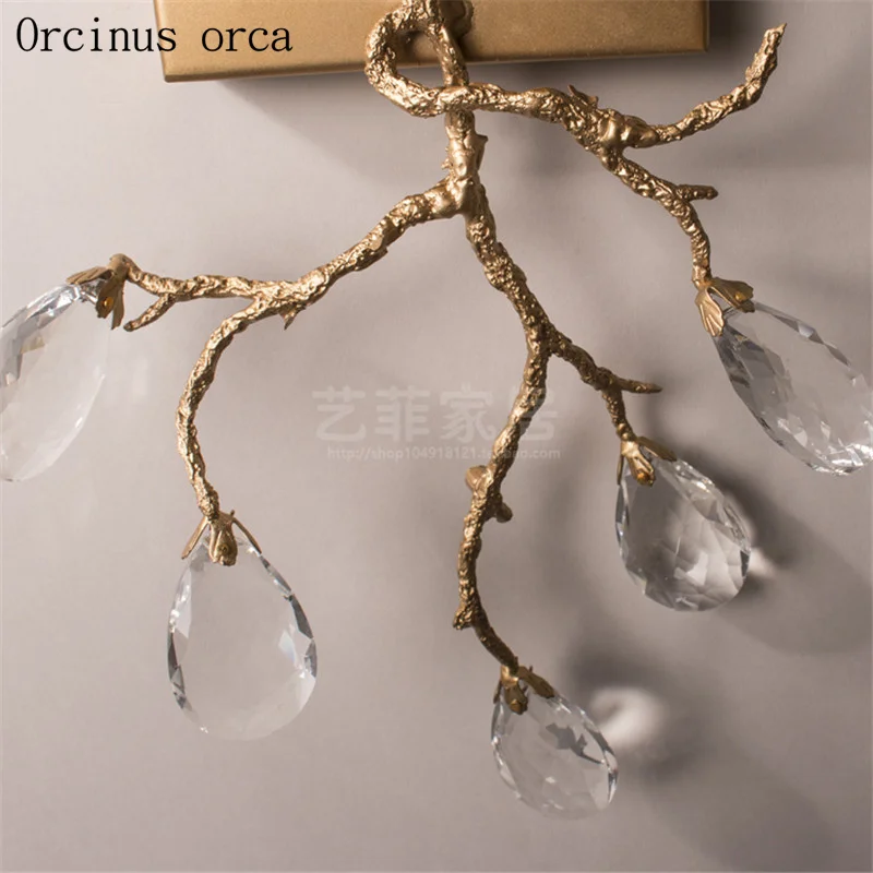 American antique branches crystal crystal wall lamp living room corridor bedroom bedside lamp French luxury iron art wall lamp American antique branches crystal crystal wall lamp living room corridor bedroom bedside lamp French luxury iron art wall lamp