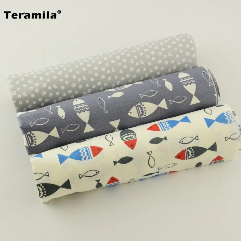 Teramila Cartoon Fish And Circle Design 40cmx50cm Patchwork Pre cut Fat Quarter Three Color Cotton Fabric DIY Dolls Pillow|fat quarters|fabric