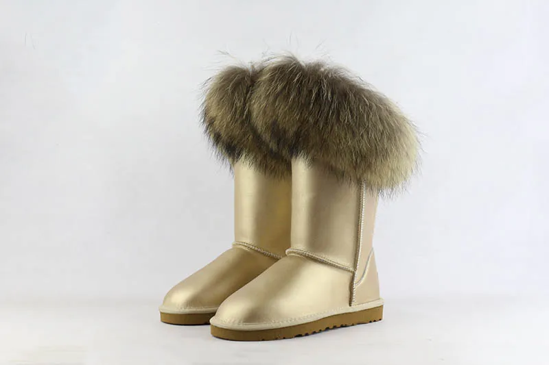 Модные женские зимние ботинки с натуральным лисьим мехом; зимние ботинки из натуральной коровьей кожи; водонепроницаемые женские ботинки; теплая зимняя обувь с нескользящей подошвой