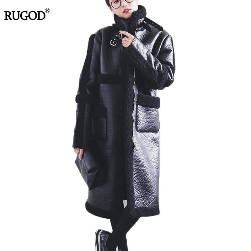 

RUGOD 2018 New Long Winter Coat Solid Thick Warm Plus Size Women Coat Winter Parka Loose Mandarin Collar Casaco Feminino
