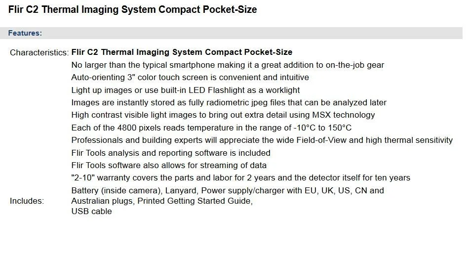 Flir C2 портативная Тепловизионная система тепловая камера, FLIR C2 инфракрасная камера s