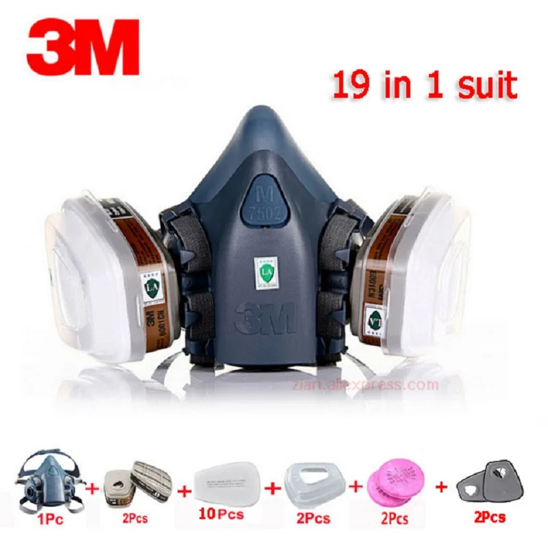 

3M 19 in 1 7502 Industrial Mask Spray Paint Organic Steam 6001CN Particle Respirator with 2091/5N11 Dust Filter Cotton Gas Mask