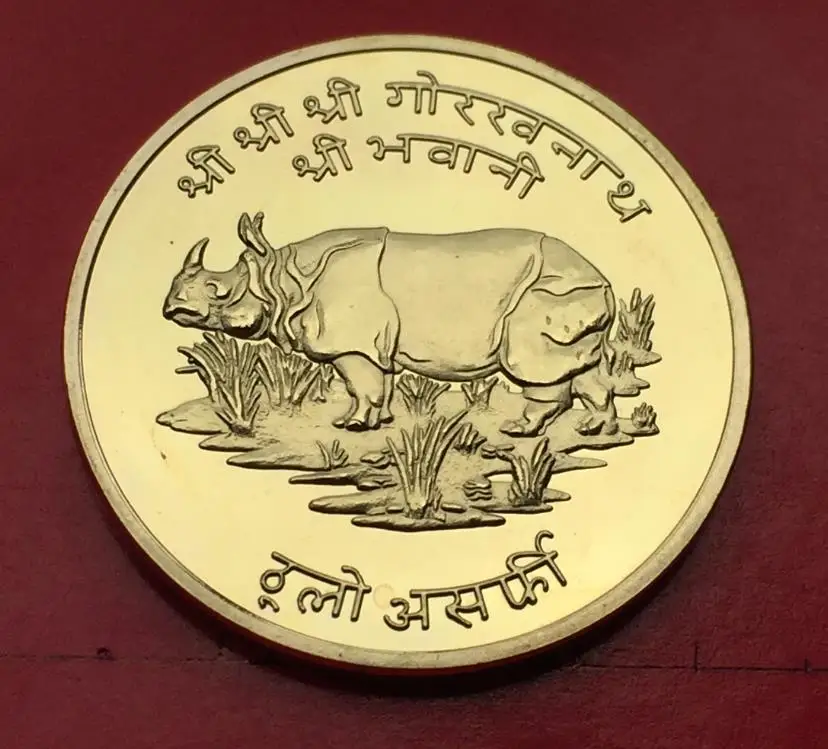 

30mm Indian Rhinoceros Neapl Gold Plated Souvenir Coin Medal