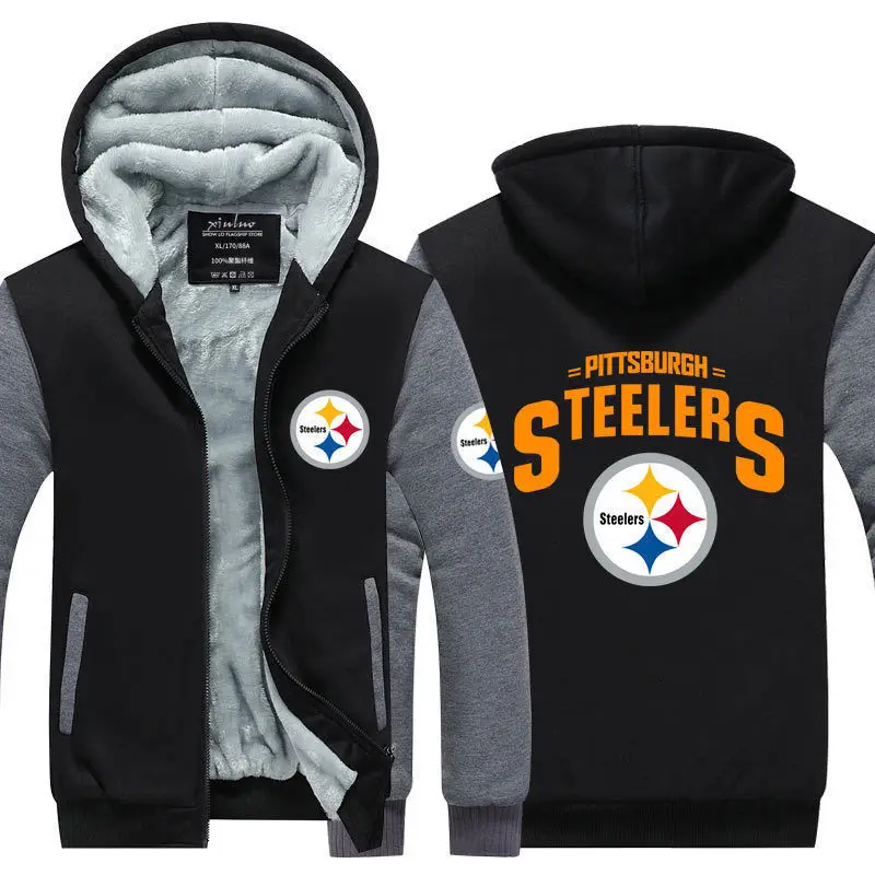 

Dropshipping Mens Thicken Hoodie Pittsburgh Steelers Fan Warm Sweatshirt Coat Zipper Jacket Us Size