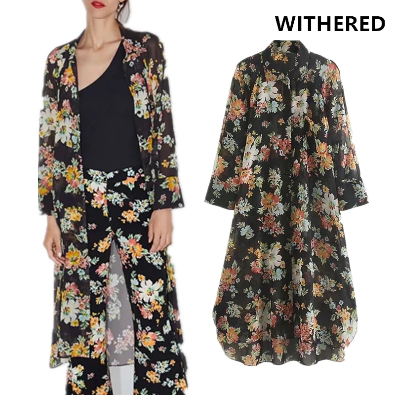 

Withered dress women vestidos high street floral printing perspective sexy long shirt vestidos de fiesta de noche maxi dress top