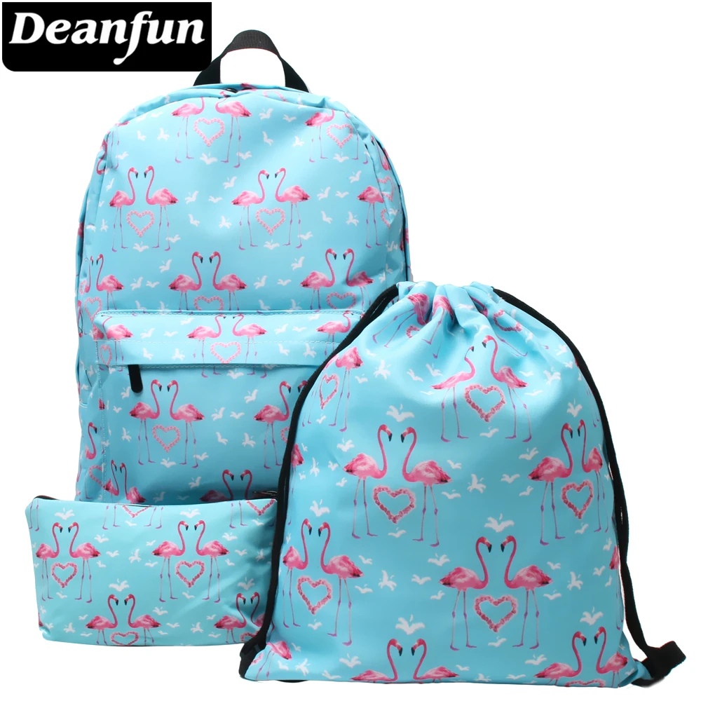 

Deanfun 3PCS Backpacks Flamingo and Heart Printing Fashion Shoulder School Bags for Teenagers
