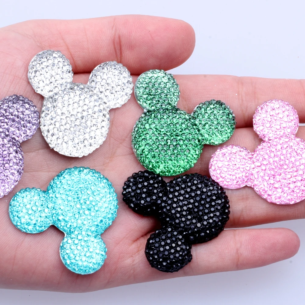 

NEW! 100pcs 30*35mm Many Colors Shiny Resin Rhinestone Mickey Head Flatback Resin Beads Stone Art DIY Dotted Deco/Wedding