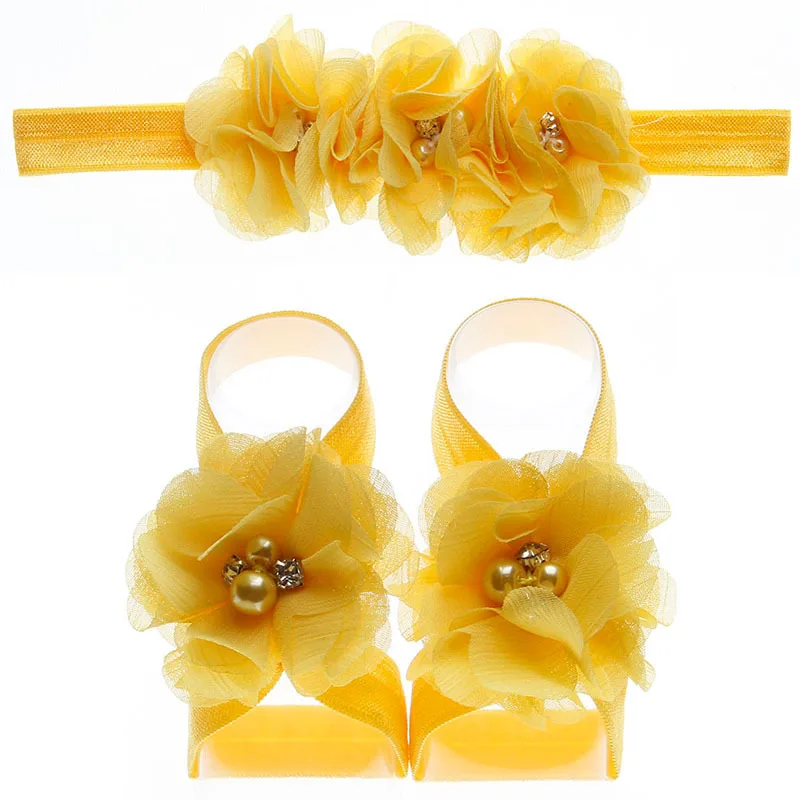 16yellow Nishine 10 компл./лот головная повязка с цветком для новорожденного Сандалеты комплекты из шифона с цветочным принтом женские аксессуары для волос для детей Подставки для фотографий - Цвет: 16yellow