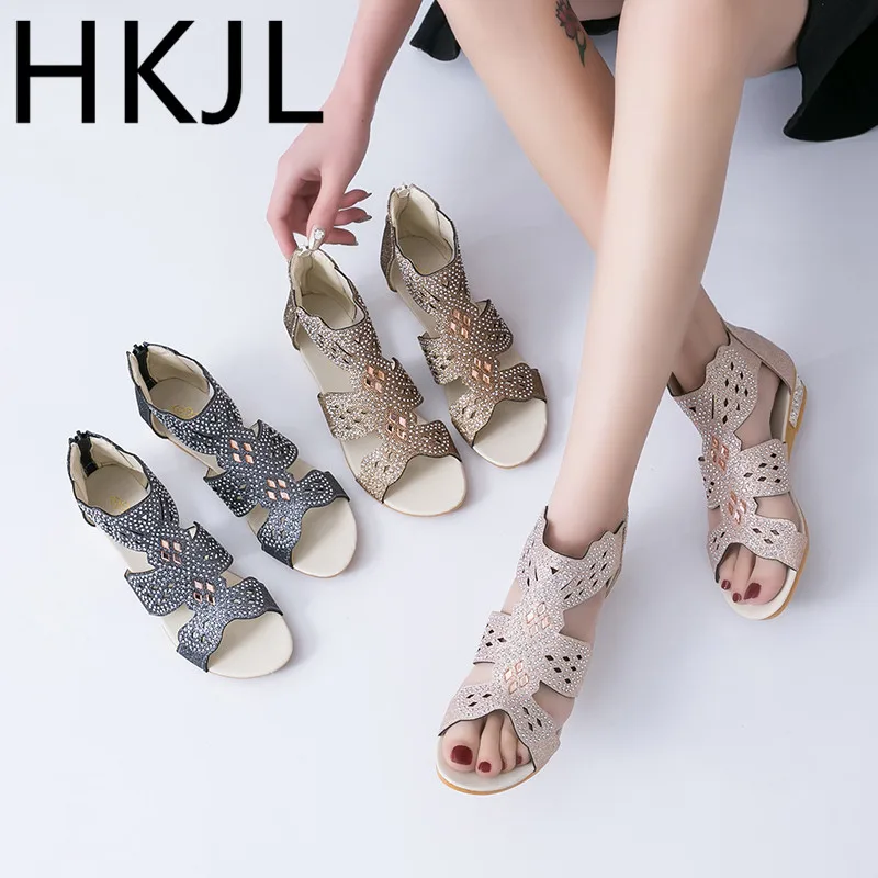 

HKJL 2019 summer women's high-top fish-tip sandals with zipper back wedge heels and rhinoceros gladiator shoes A812