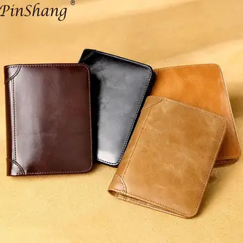 

PinShang Men Wallet Leisure Business Retro Leather Multifunction Purse Solid Color Short Tri-flod Wallet and Purse ZK40