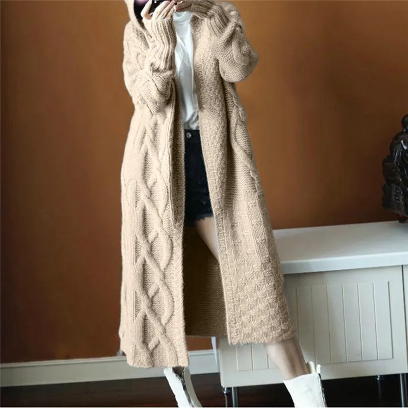  New Fashion Women Autumn Winter Keep Warm Casual Daily Hoodied Outwear Umbilical Twist Knitted Cardigan Sweater #4F09 (15)