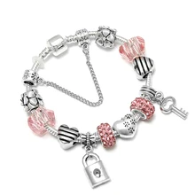CUTEECO Romantic Love Silver Color DIY Charm Bracelet Love Heart Key and Lock Brand Bracelet for Women Jewelry Gift цена CUTEECO Romantic Love Silver Color DIY Charm Bracelet Love Heart Key and Lock Brand Bracelet for Women Jewelry Gift цены онлайн