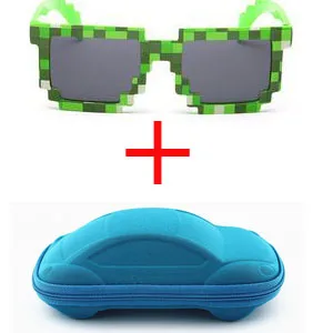 LongKeeper Винтаж квадратный оригинальные мозаика солнцезащитные очки унисекс пикселей солнцезащитные очки Мода очки с Чехол Детский подарок - Цвет линз: green and blue case