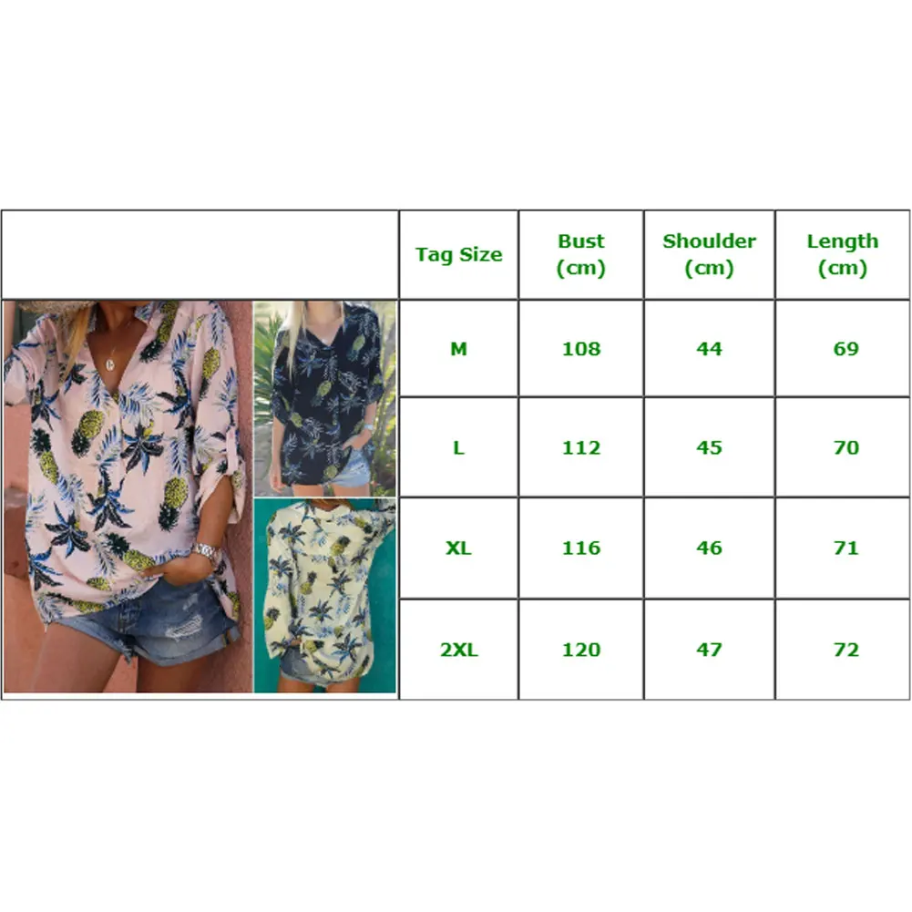 Модная женская тропический ананас топ с принтом летняя футболка женская с v-образным вырезом Повседневная с длинным рукавом праздничные пляжные Топы