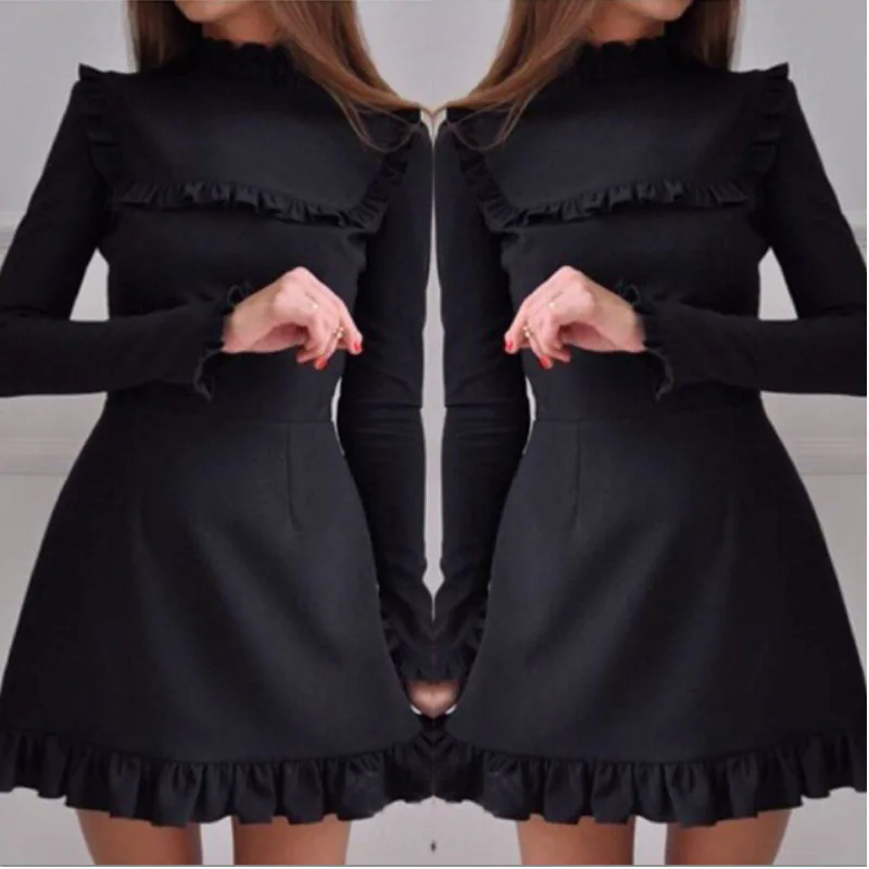 2017-Autumn-Women-Fashion-Ruffles-Dress-Casual-Turtleneck-Butterfly-Sleeve-dresses-Elegant-Party-Long-sleeve-female (2)
