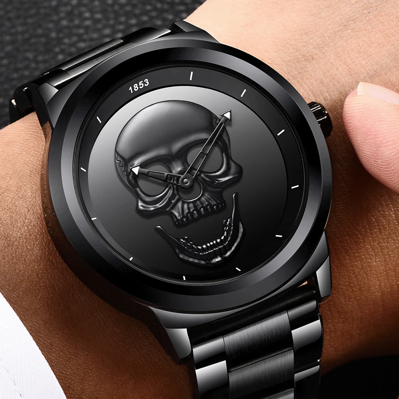 Cool Punk Skull Men Watch Brand Lige Luxury Steel Quartz Male Watches Waterproof Retro Fash-4