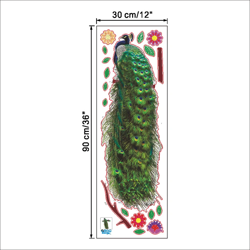 1 шт., наклейки на стену с изображением павлина, цветка на ветке, перьев, 3d яркие наклейки на стены, домашний декор, плакат, креативные животные, художественная наклейка