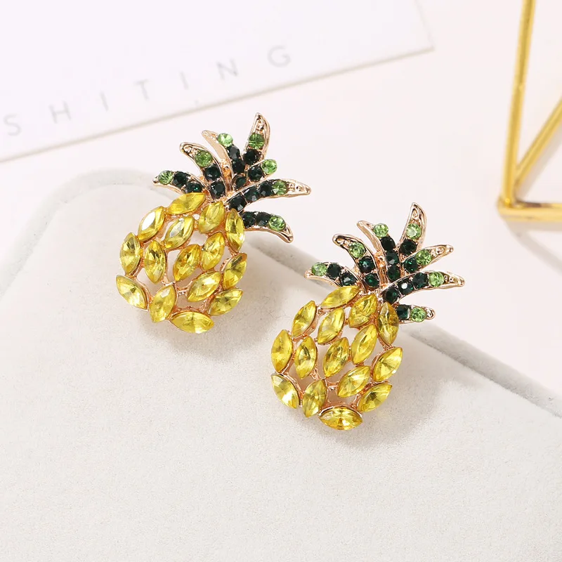 Желтые Кристальные сережки в виде ананасов для женщин Корейский модный простой Сладкий личности аксессуары серьги-гвоздики ювелирные изделия подарок