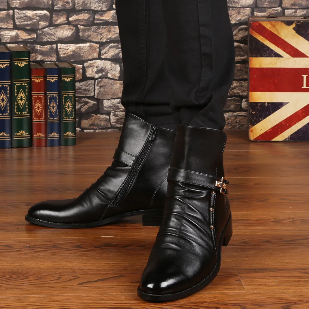 Модные Роскошные Брендовые мужские кожаные сапоги из натуральной кожи на молнии; черные кожаные модельные Итальянские ботильоны; botas