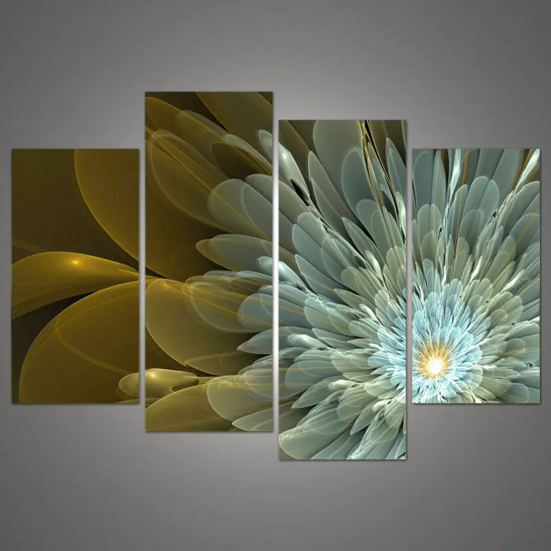 4 Panels Canvas Wall Painting Wealth And Luxury Golden Flowers Art Picture Home Decor On Modern | Дом и сад