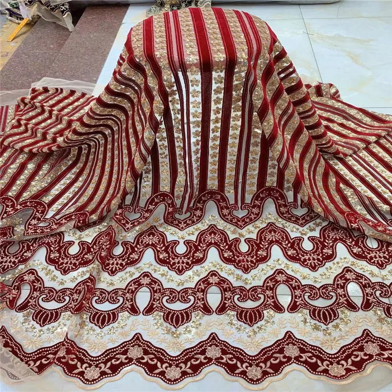 

High Quality Sequence Lace Fabric Fashion Velvet Lace Fabric 2019 Latest African Lace Fabrics with Sequins for Party Dress