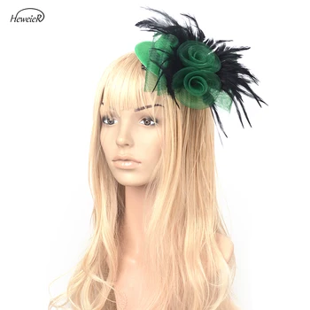 

Green Color Fashion Women Fascinator Top Hat Cap Net Feather Ascot Party Hair Clip Lady Headwear Accessories Headwear Hairpiece