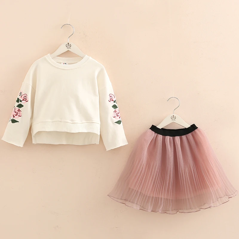 

Fashion Baby Girls Suit Spring Autumn 2019 New Girls' Clothing Children's Long Sleeve Hoodie Embroidery Skirt Children's Sets