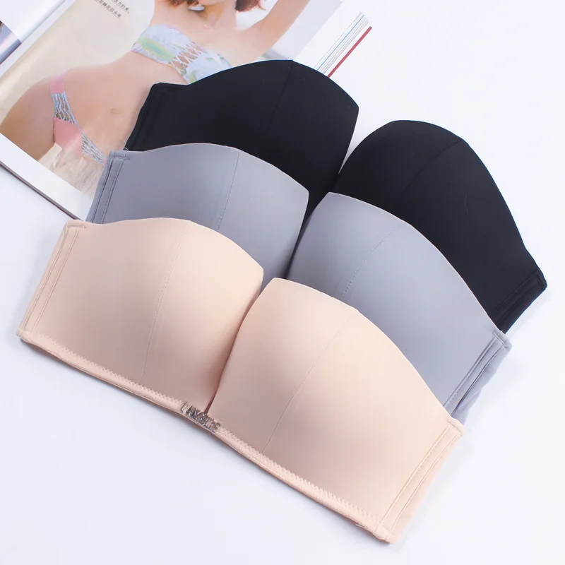 

Women One Piece Bra Strapless Cleavage Deep Plunge Silicone Non Slip Seamless 1/2 half Cup Push up Sexy Wireless for Party Dress