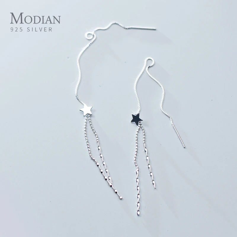 Модные очаровательные серьги капли Modian с длинной кисточкой и звездами из